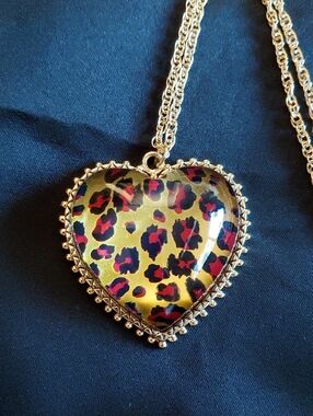 Betsey Johnson Heart Necklace, Pink Leopard Print